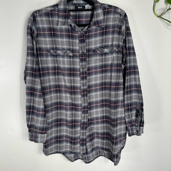 urban outfitters plaid flannel button-down long sleeve shirt boyfriend fit small - Picture 5 of 15